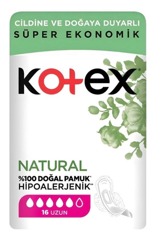 نوار بهداشتی کوتکس مدل NATURAL سایز بلند بسته ۱۶ عددی